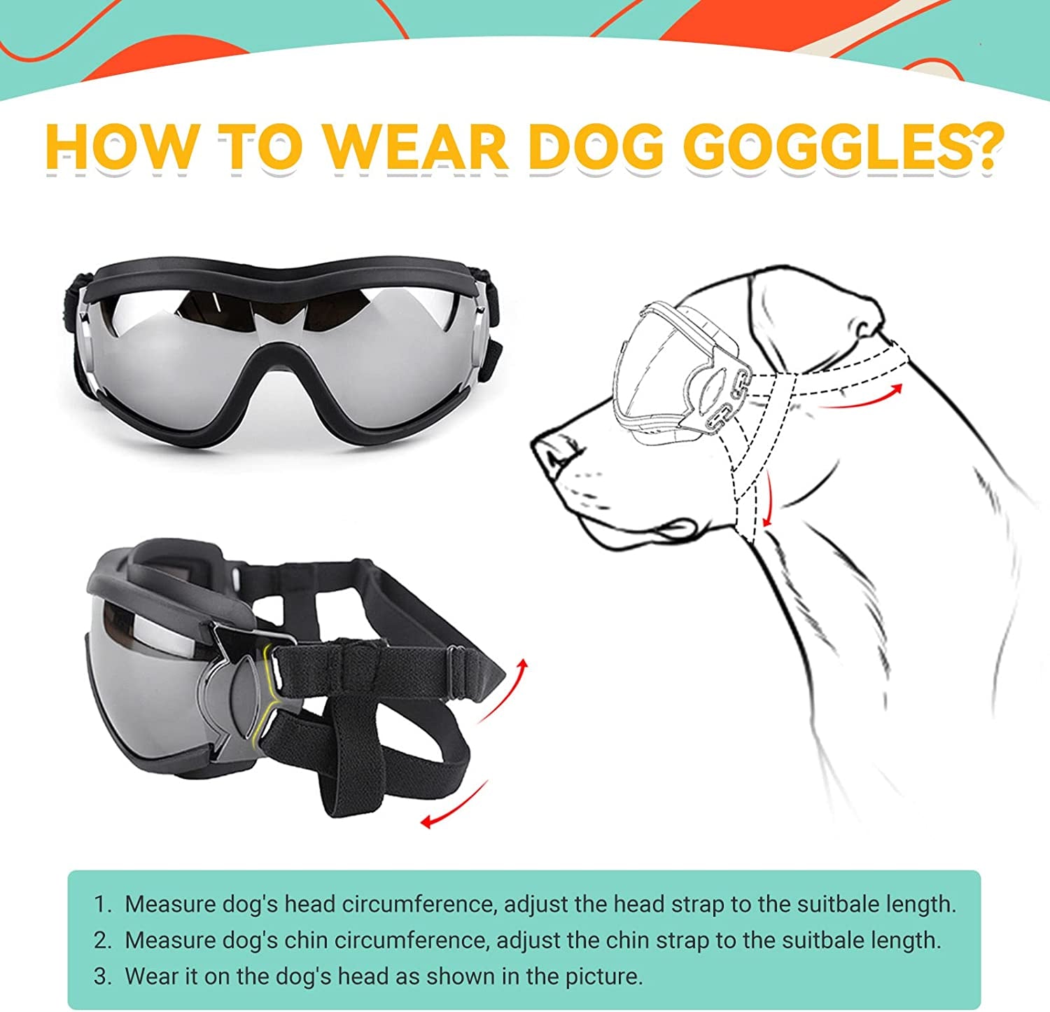 Dog Goggles - Large Dog Eye Protection Goggles Windproof Sunglasses for Medium Large Dog