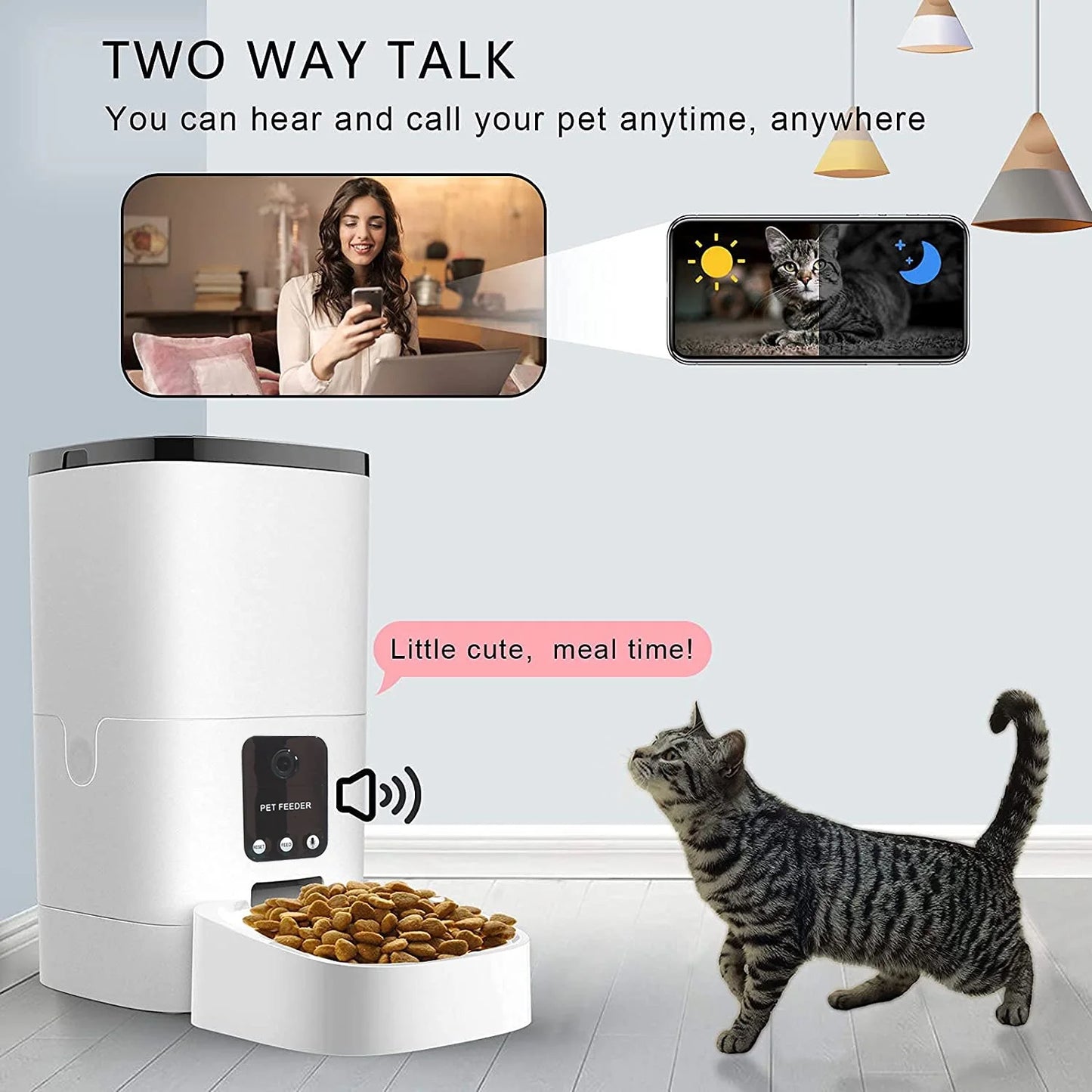 Pet Feeder,6L Automatic Pet Feeder for Cats and Dogs,1080P Camera,App Control,Voice Recorder,Timed Feeder for Schedule Feeding, Dual Power Supply,Wifi Pet Food Dispenser with App Control